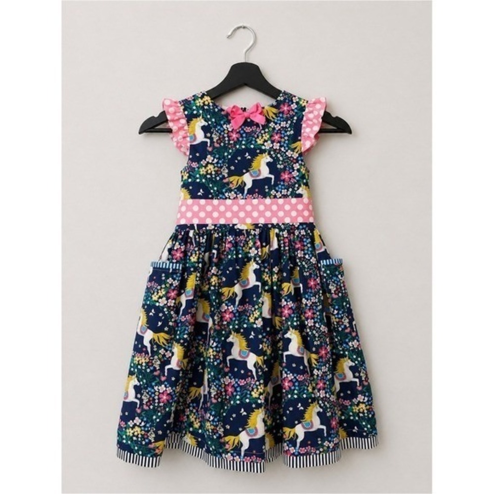 Tati & Me Girls Dress Cotton Unicorn Floral Pink Polka Dot 6T New With Tags - Picture 3 of 12